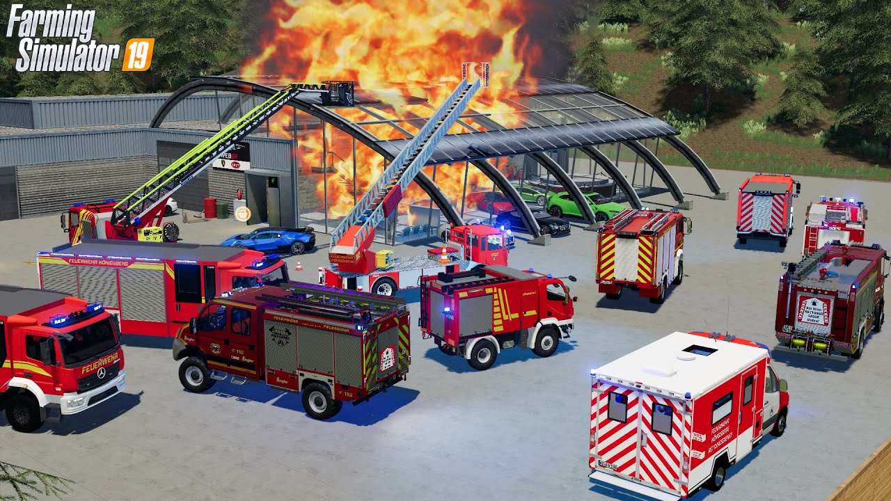 LS19 - Praktikant z&uuml;ndet LUXUS Autohaus mit den Lamborghinis an! FEUERWEHR EINSATZ f&uuml;r FF K&ouml;nigsberg