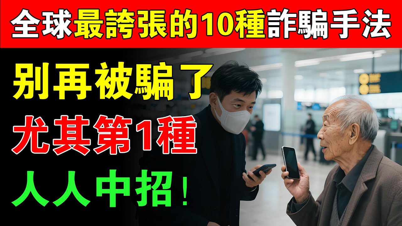 別再被騙了！全球最誇張的10種詐騙手法，第1種幾乎人人中招！快轉給爸媽看！#詐騙手法 #防詐騙教學 #AI換臉騙局 #街頭陷阱 #網路詐騙 #老人防騙 #生活安全知識 #中老年防詐頻道