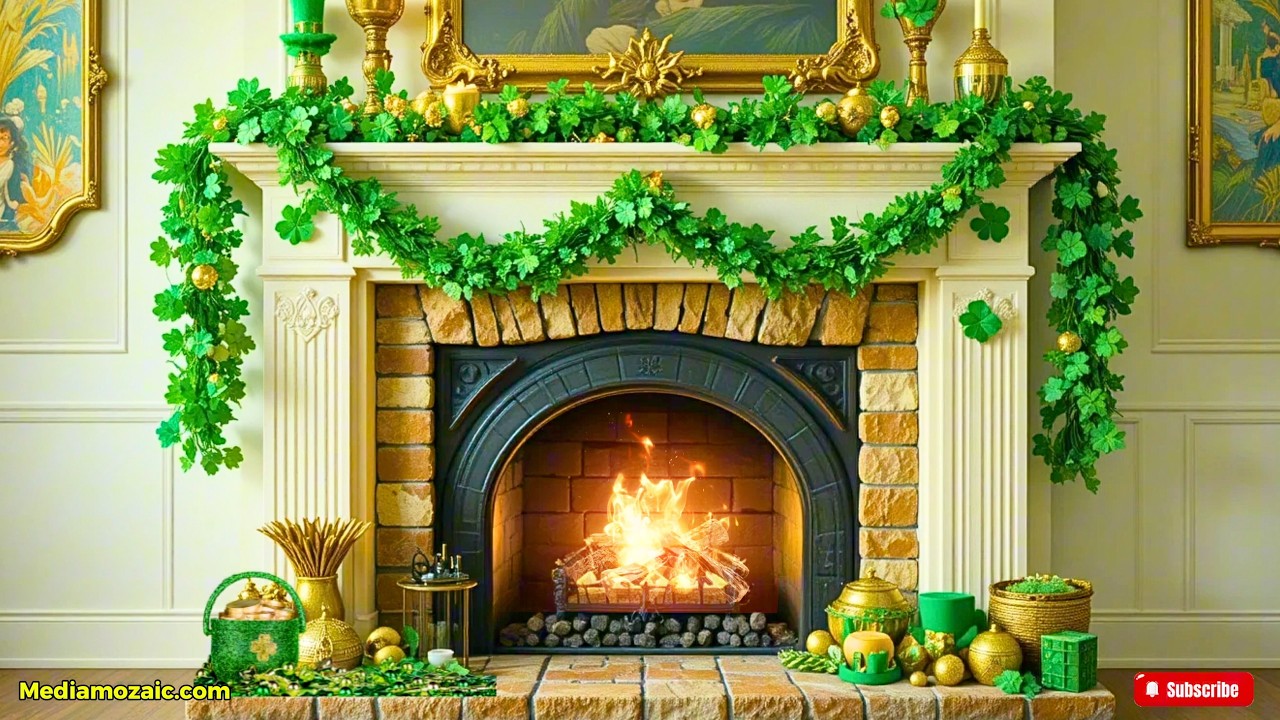 Relaxing St. Patrick’s Day Fireplace | Cozy Irish Music & Fire Sounds🔥🍀