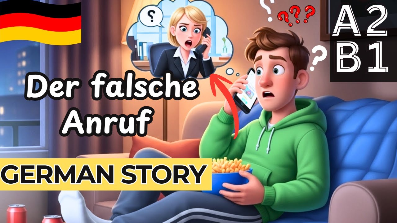 LEARN GERMAN: A2-B1 German Story: Der falsche Anruf!😱(Intermediate level)