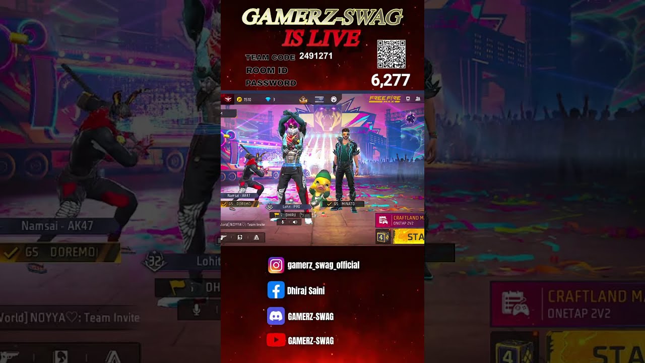 🔴REDEEM CODE GIVEAWAY WITH TEAM CODE / FF LIVE | GIVEAWAY LIVE / FREE FIRE LIVE🔴 #GAMERZ-SWAG