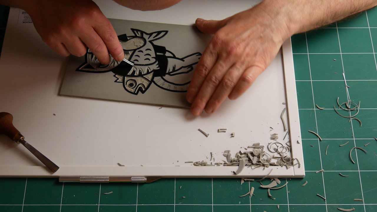 Lino chat (gravure d'épargne et impression)
