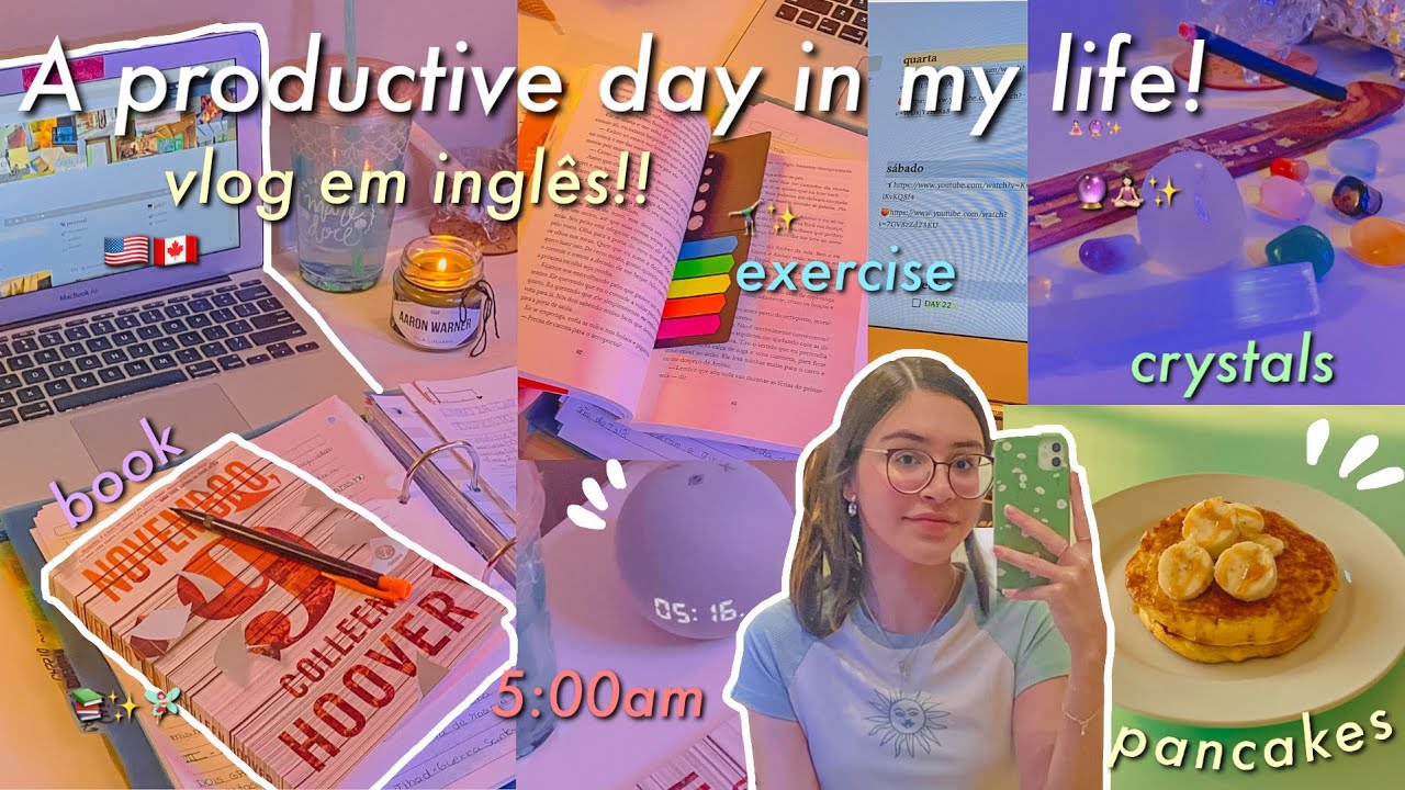 Vlog de um dia produtivo em Ingl&ecirc;s (com legenda)! Study vlog| that girl| livro, treino - Hello Belah