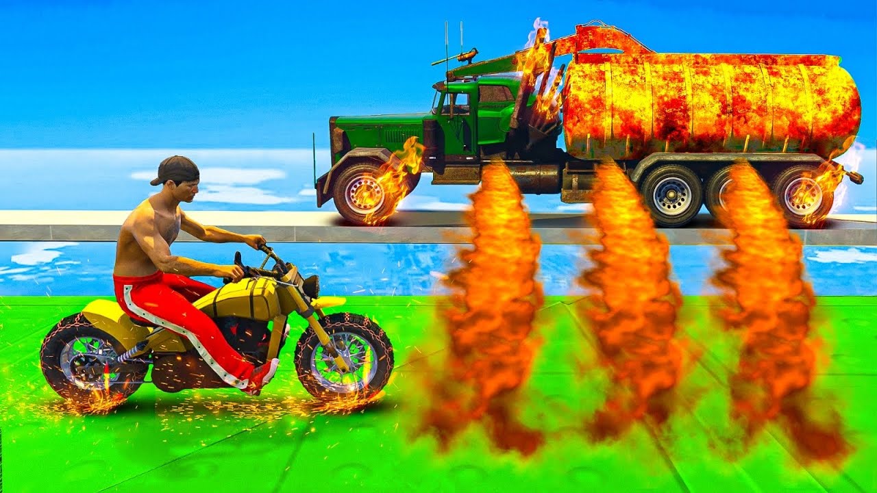 GTA V Online: MOTO vs CAMINHÃO FOGO - jogo INÉDITO! (Impossível)