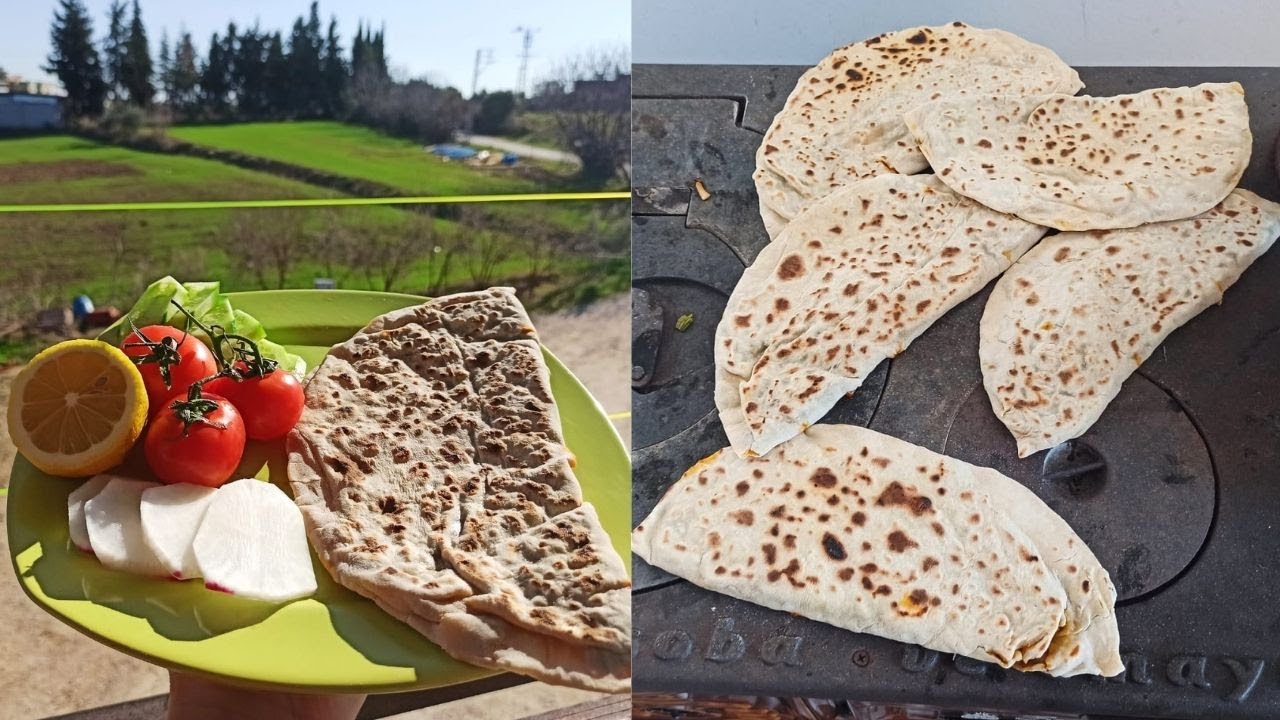 EN DOĞALINDAN KUZİNE SOBADA ISPANAKLI GÖZLEME YAPILIŞI - KÖY HAYATI - MAYASIZ ISPANAKLI GÖZLEME