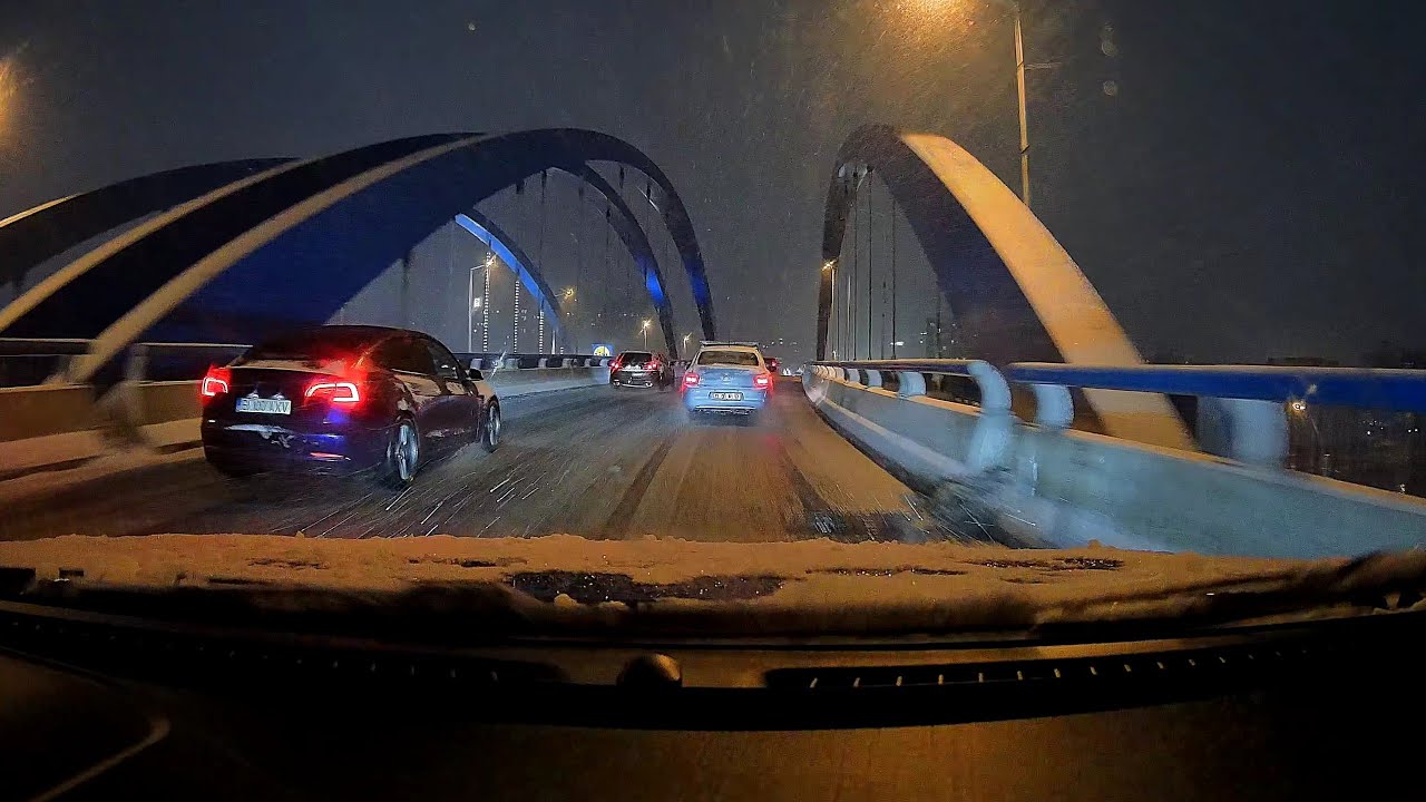 Snowy Night Traffic in Bucharest❄️ 🇷🇴 | Dashcam Drive 4K |
