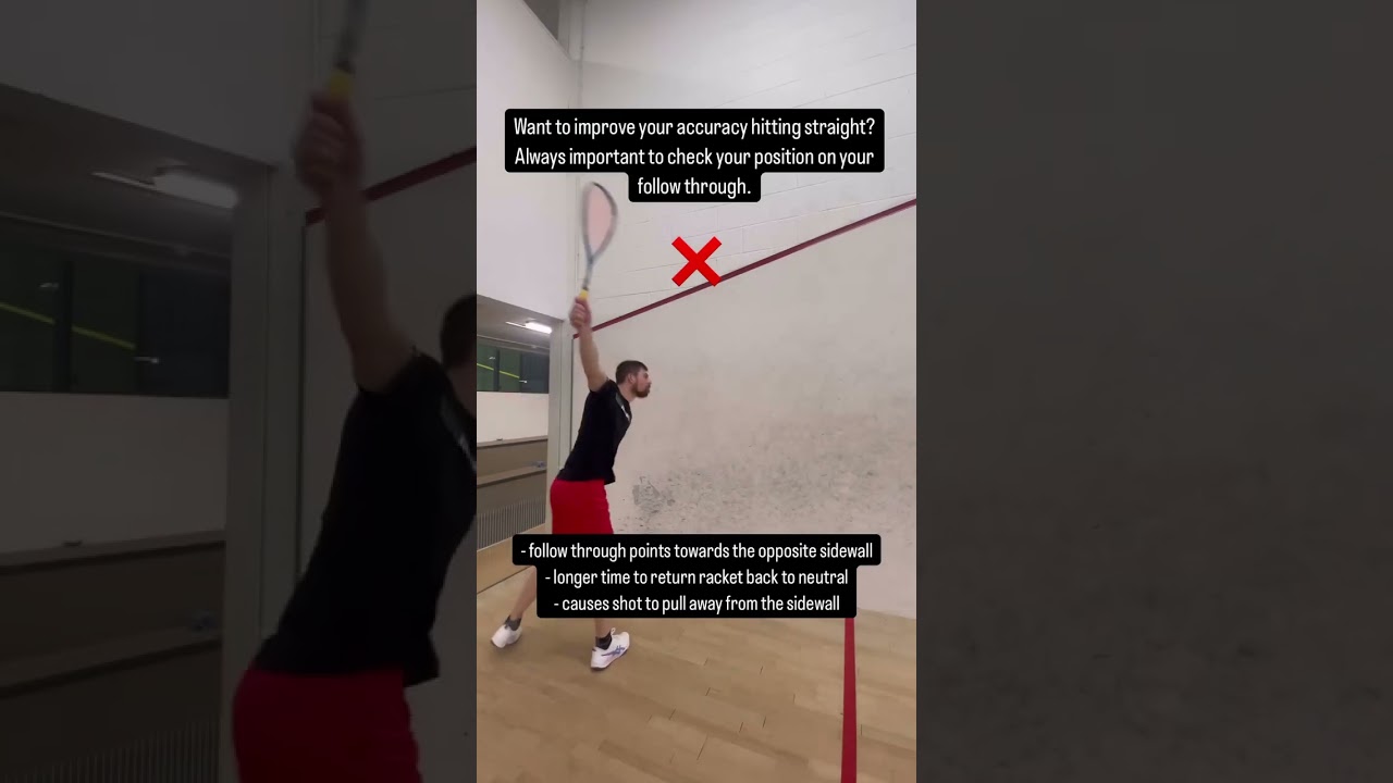 Squash - beginner tip - improve your straight hitting with a better follow through.