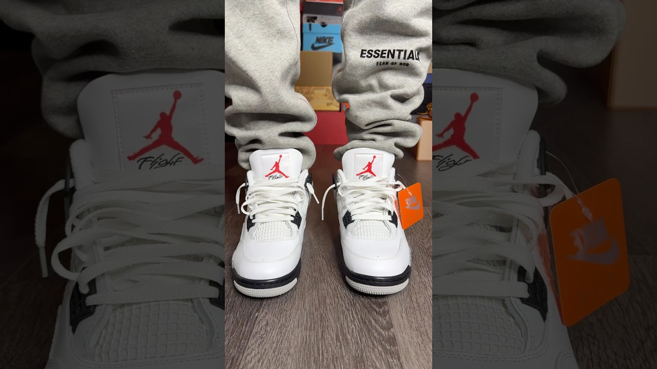 Air Jordan 4 white cement 2025 on feet