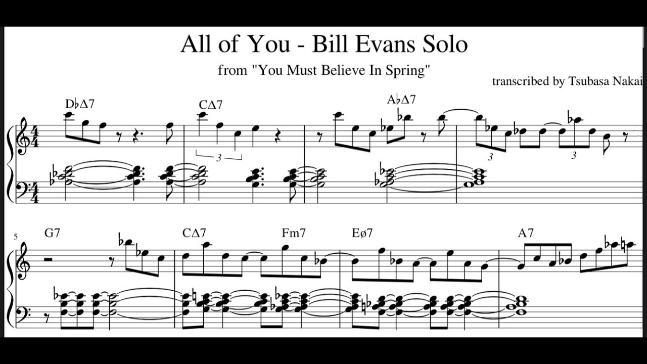 All of You - Bill Evans Solo Transcription from 