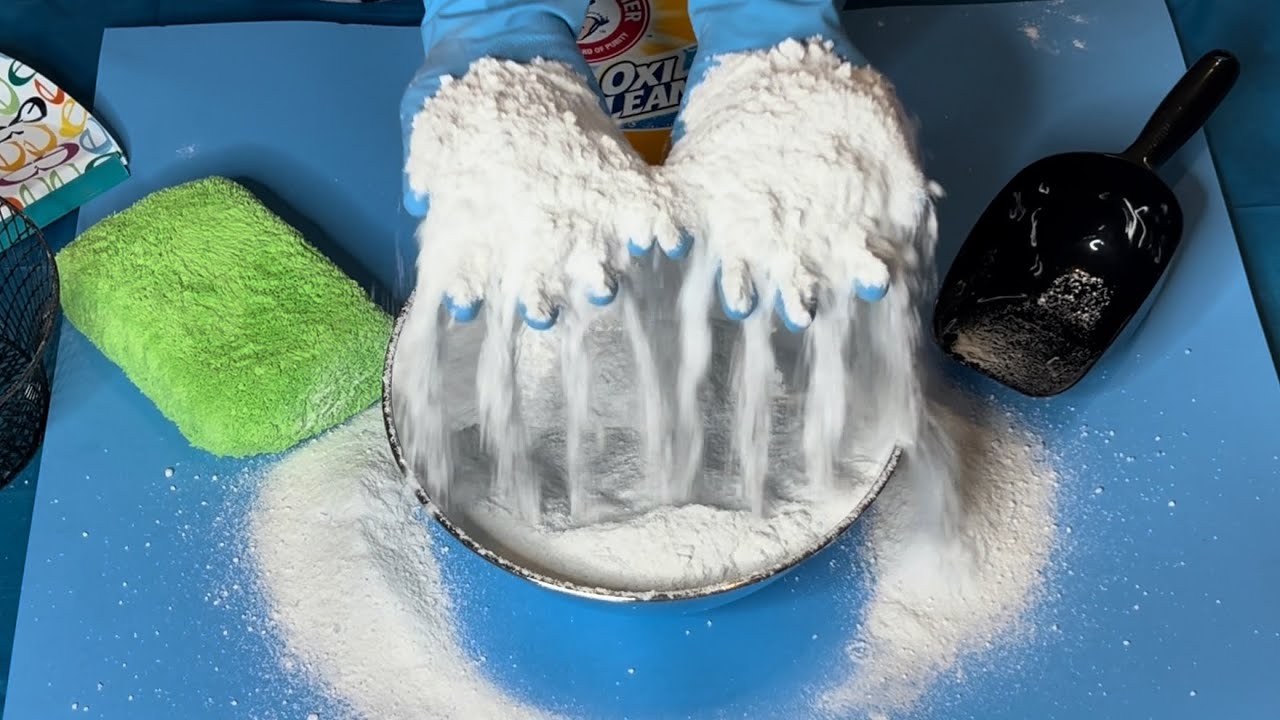 🗣️💐ENTIRE BOX OF OXICLEAN💐+🌺MORE🌺Part1 #asmrsounds#oxiclean#powderplay #satisfying #relaxing#laundry
