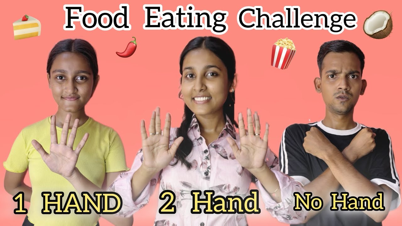 Eating food with 1 Hand vs 2 Hand vs No Hand Challenge with siblings