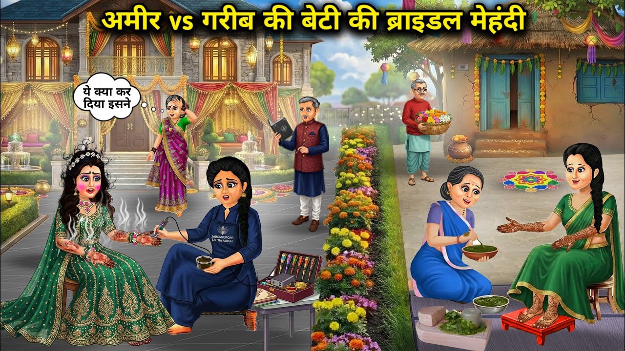 अमीर vs गरीब की बेटी की ब्राइडल मेहंदी||Hindi Cartoon Stories||Bridal mehndi of a rich girl vs a poo