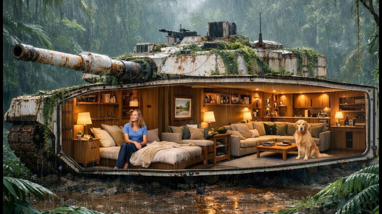 Built a Secret Cozy Room Inside an Abandoned K2 White Panther Battle Tank | Jungle Rain ASMR
