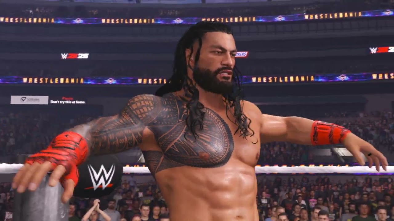 WWE2K25-Brock Lesnar vs Roman Reigns vs Seth Rollins l WWE Title and World Heavyweight Title Match