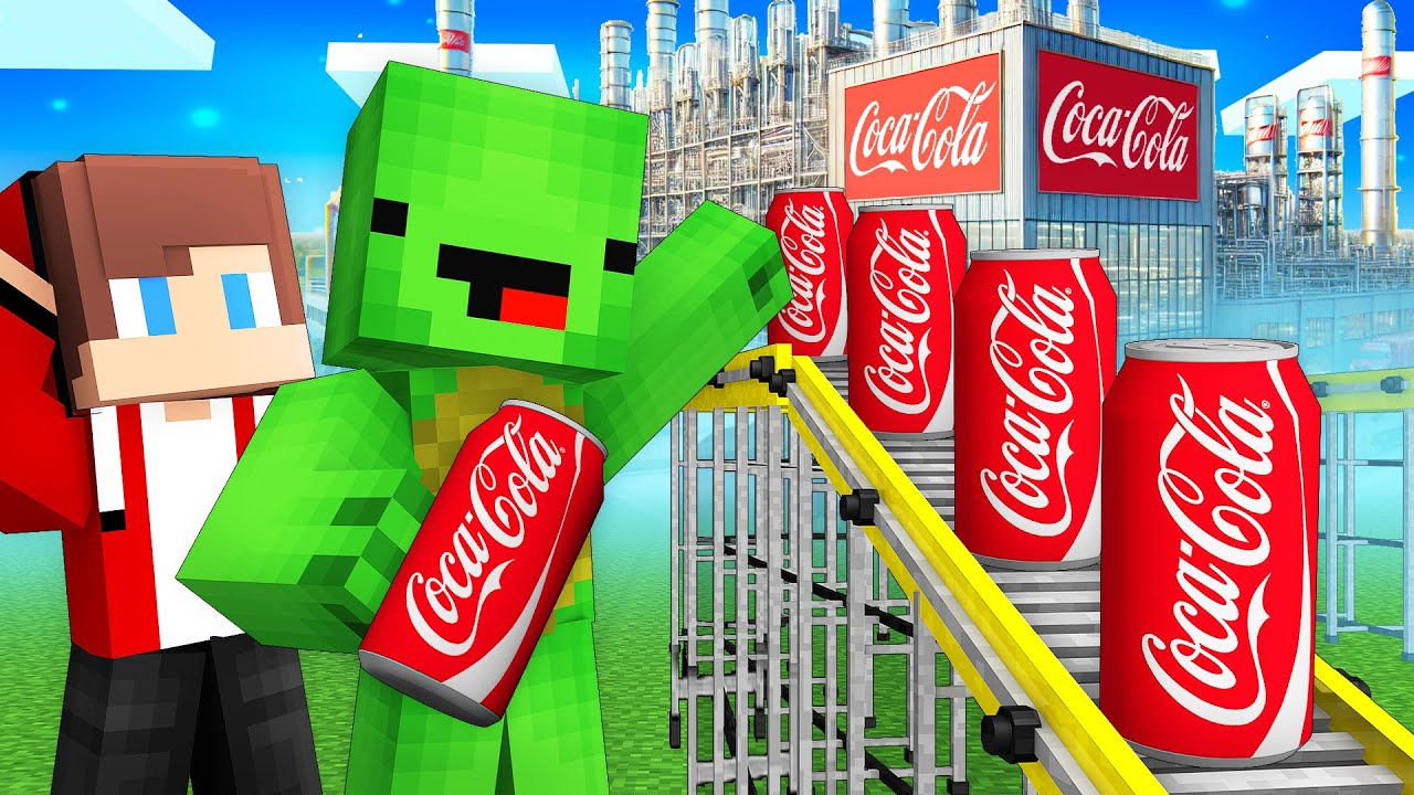 JJ and Mikey Open COCA COLA Factory in Minecraft - Maizen