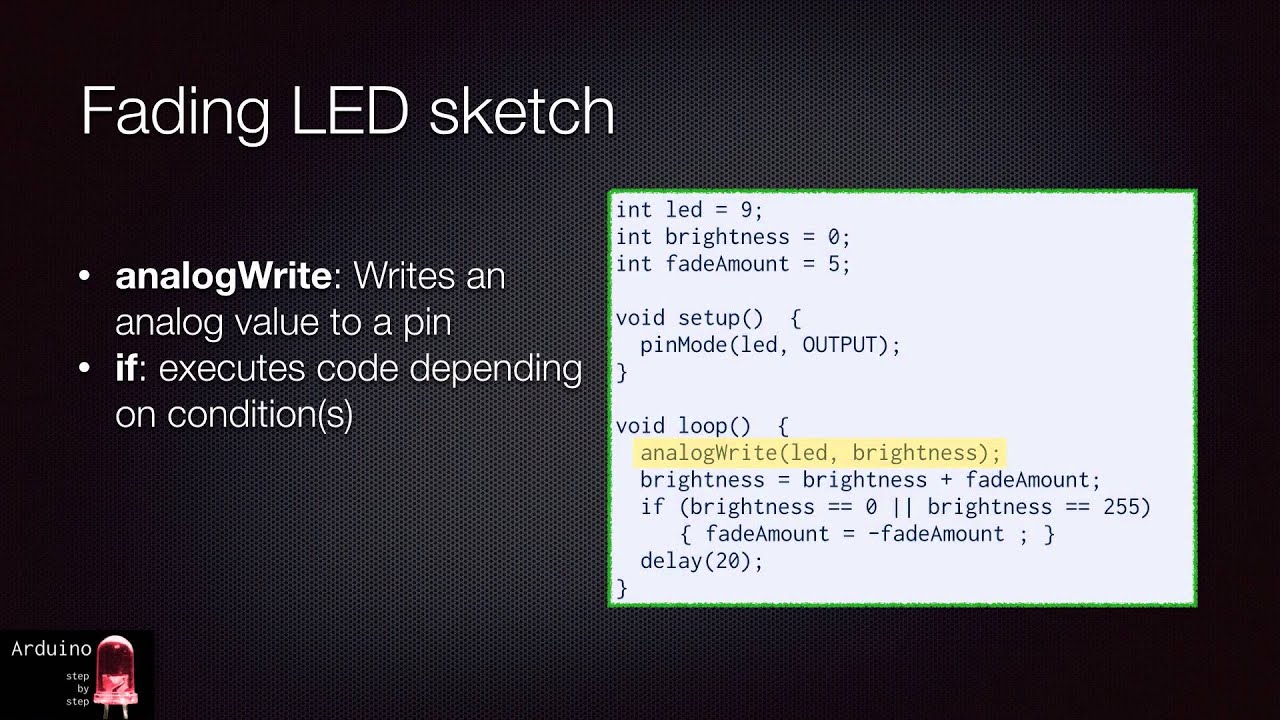 Arduino SbS Introduction - Make an LED fade on and off