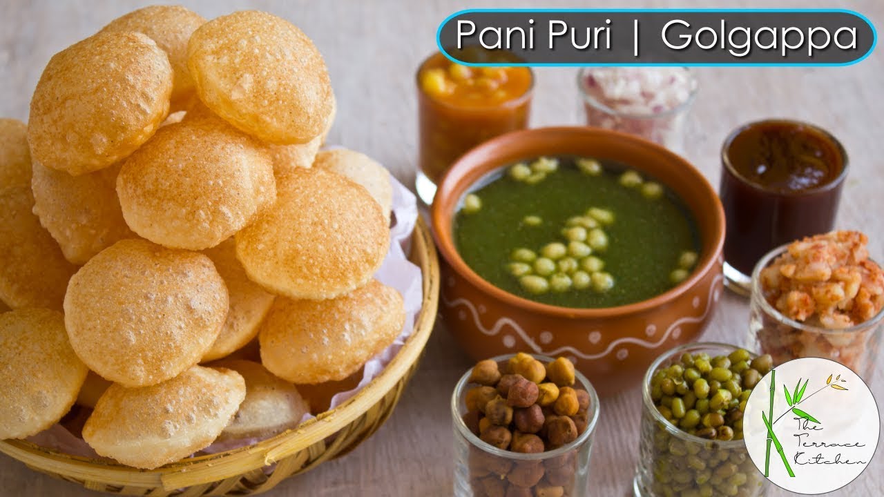 Pani Puri | Golgapa Recipe with Teekha Pani, Sweet Chutney and Stuffing ~ The Terrace Kitchen