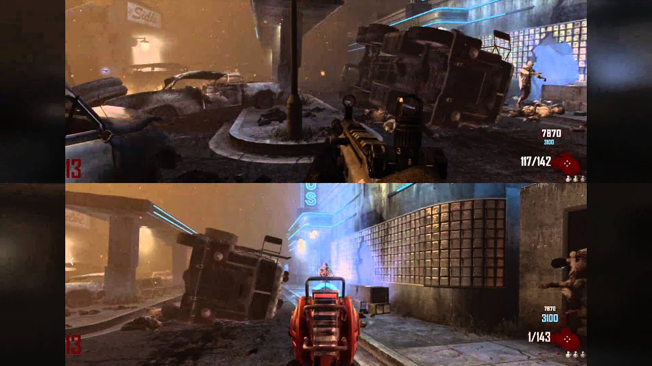 Black Ops 2 Zombies bus depot survival split screen round 20