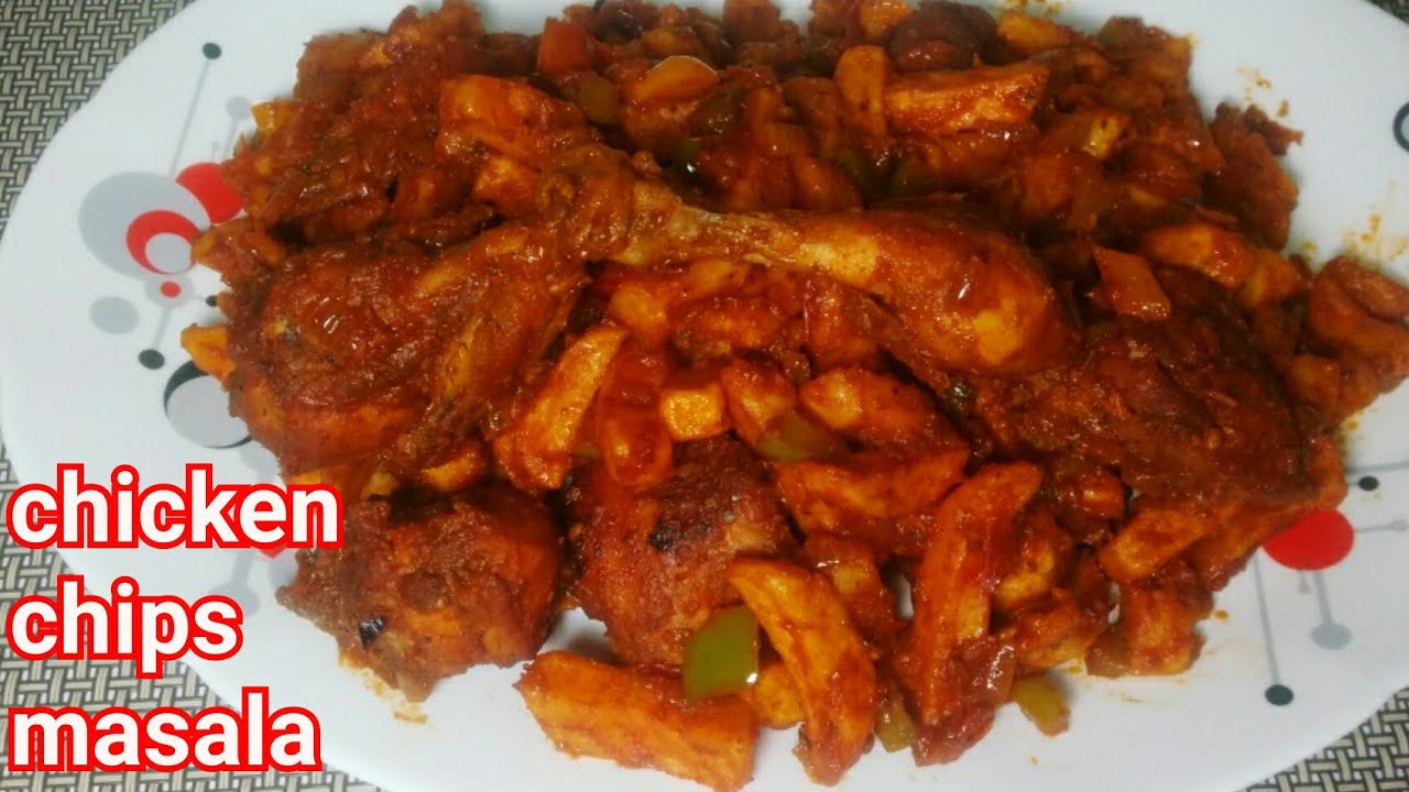 Jinsi ya kupika vuruga vuruga ya kuku na chips / kuku chips masala