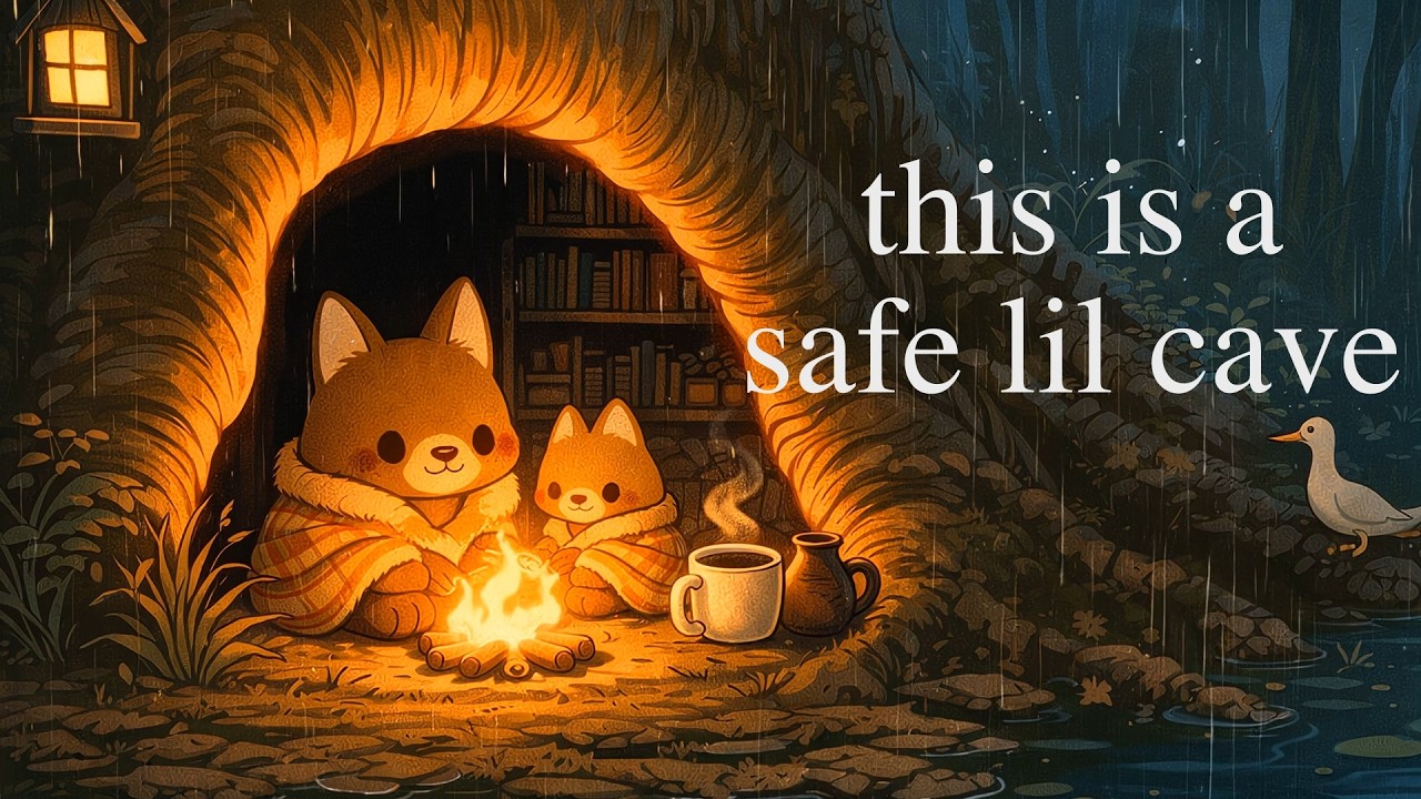 forest campfire by the river🔥🌧️ ambient music to lock study or sleep
