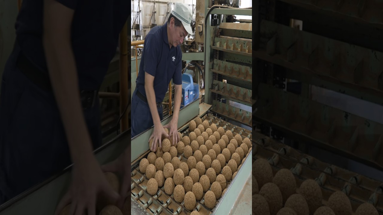 Mass production process of softballs at a 100-year-old Japanese factory.