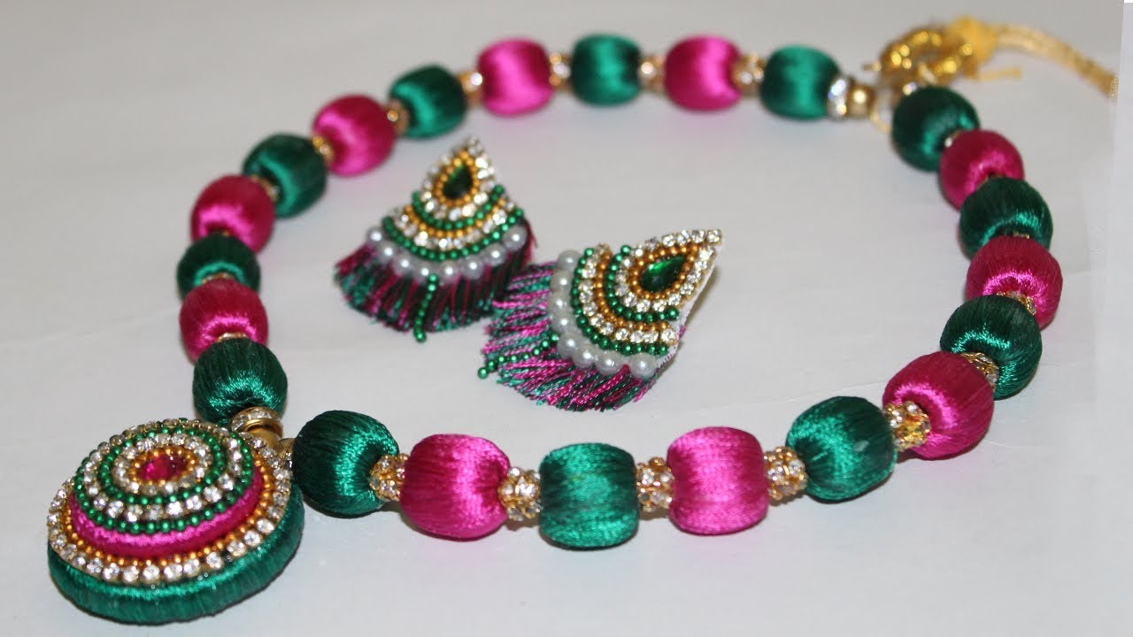 Silk Thread Beaded Necklace Making at HOME (DIY) | Jewellery Necklace Designs 2018 | New Craft Ideas