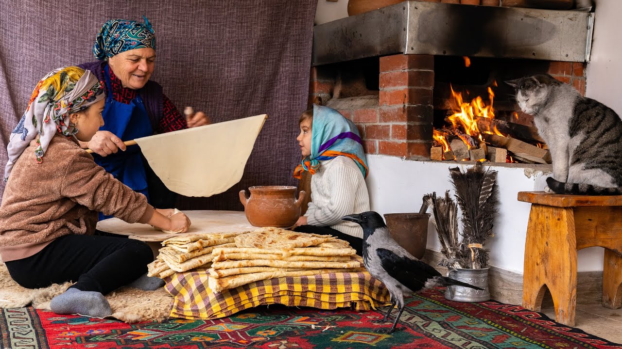 Деревенская выпечка на дровах — азербайджанские лепёшки 🏡🥯