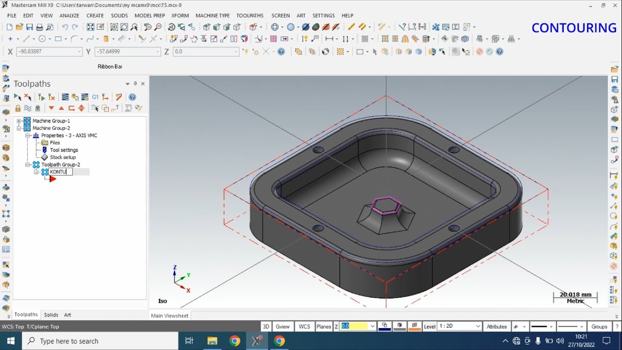TUTORIAL MASTERCAM X9 SMK KELAS 12 CAM MILLING Part 1 (CAD, Dynamic Mill, Contour, Drill)