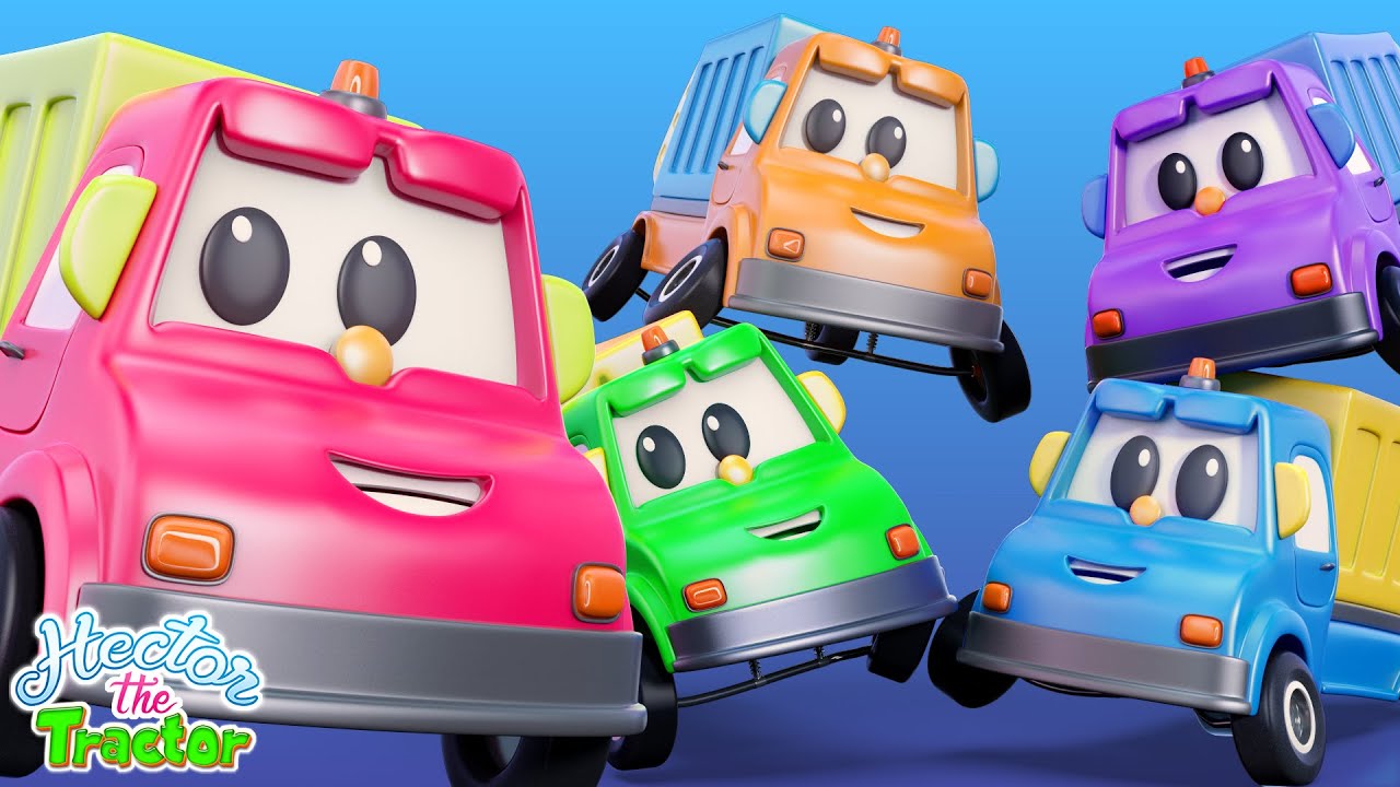 Five Little Garbage Trucks Song for Kids + More Vehicle Cartoon Rhymes with Hector the Tractor