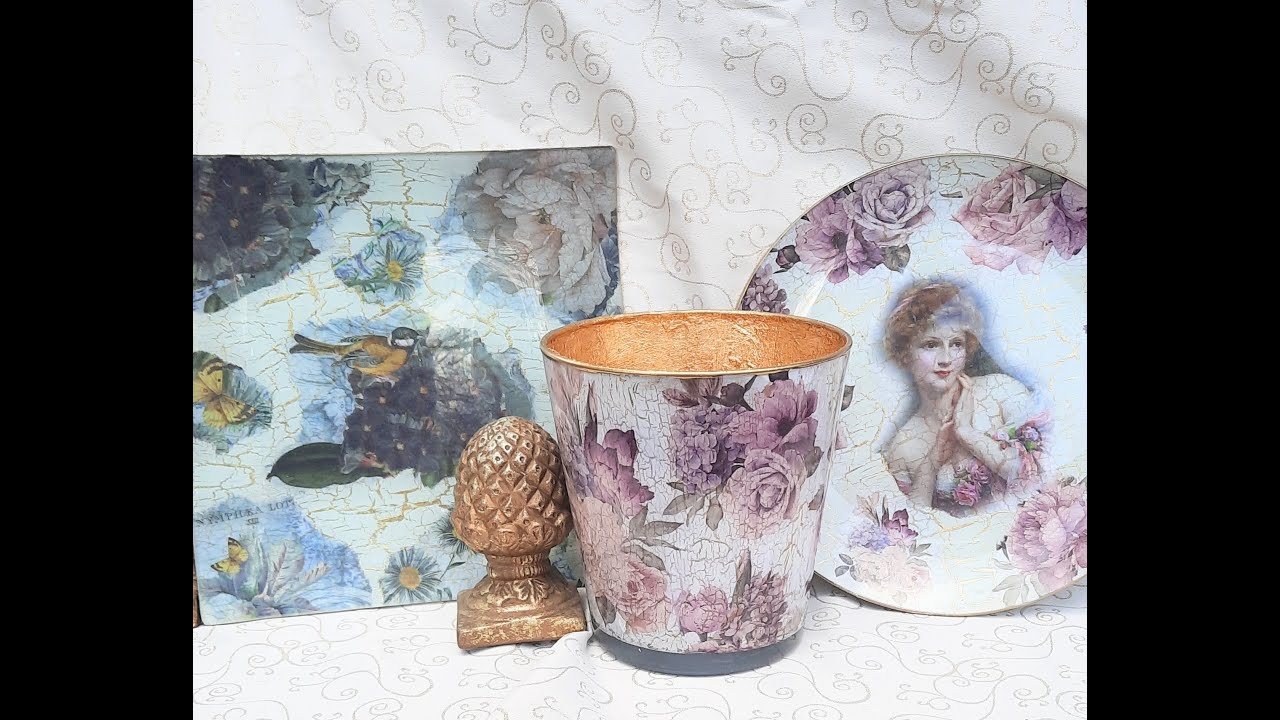 Decoupage Reispapier auf Glas mit Crackle Effekt