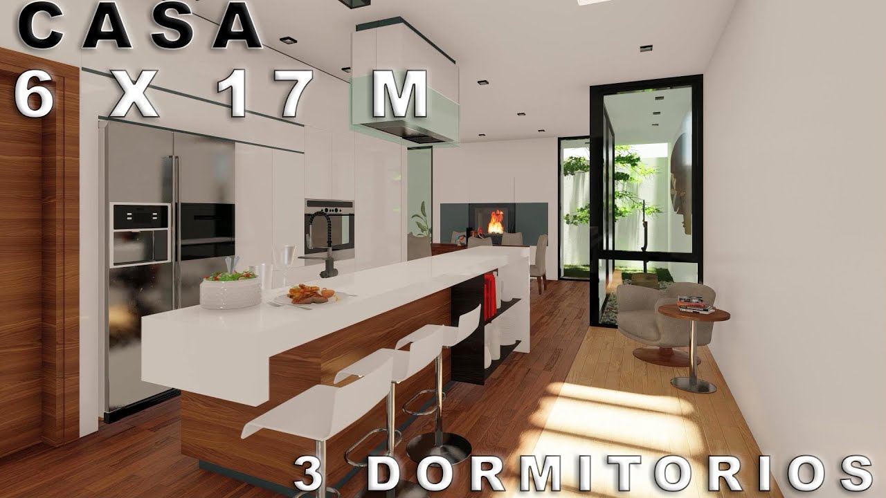 Casa de 6x17 metros con 3 dormitorios