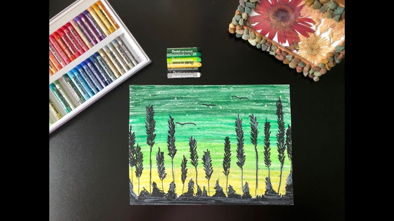 Pastel Boya ile Gökyüzü ve Ağaç Çizimi | Kolay Manzara Çizim | Sky and Tree Drawing with Oil Pastels