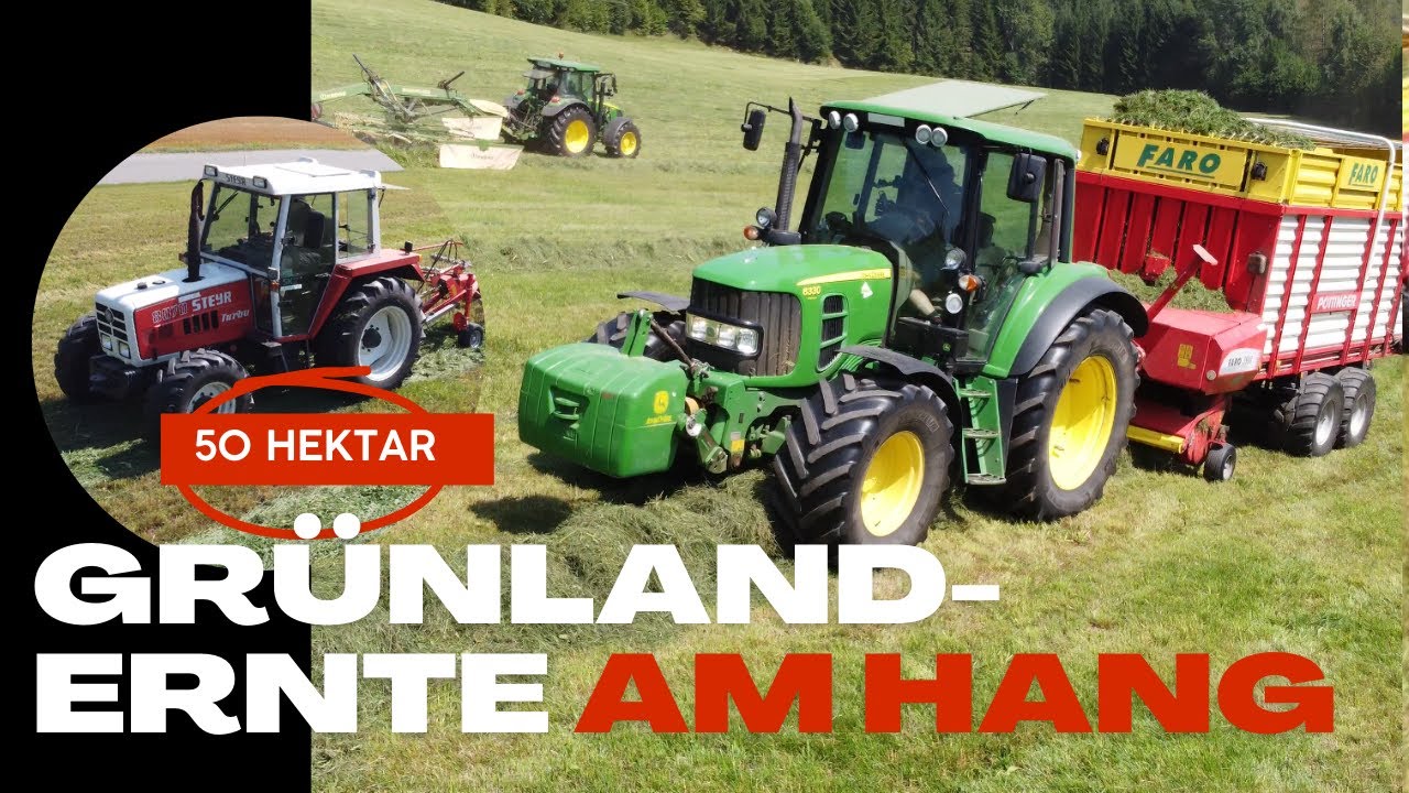 50 Hektar!!😱 Grünland-Ernte am Hang/ John Deere/ Steyr/ Pöttinger/ Krone