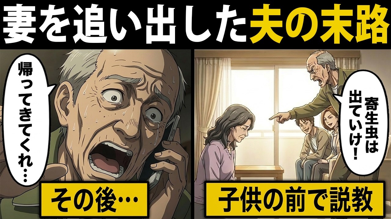 【漫画】60歳のモラハラ男の末路...。「寄生虫はこの家から出ていけ！」→言われた通りに出て行った結果…w w【シニア】【スカッと】【年金】【老後】