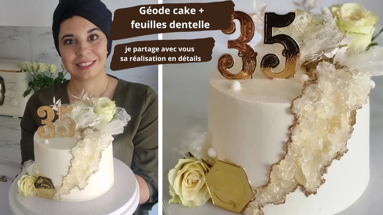 Les détails du géode cake et comment faire des feuilles dentelle avec de l'azyme?