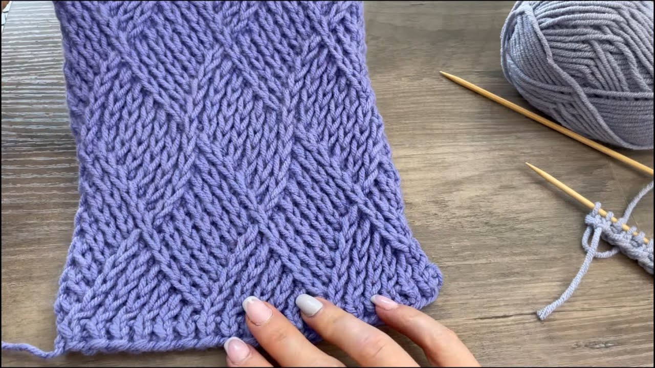 Rhombus Stitch | Baklava Pattern | Twisted Cross Stitch Diagonal Cross Line Grid | Knitting Tutorial