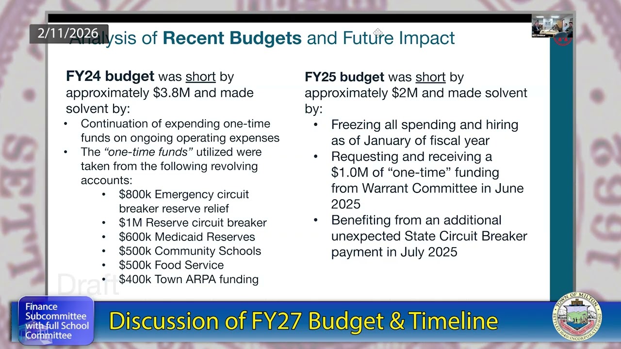 Milton School Committee Finance Subcommittee - February 11th, 2026