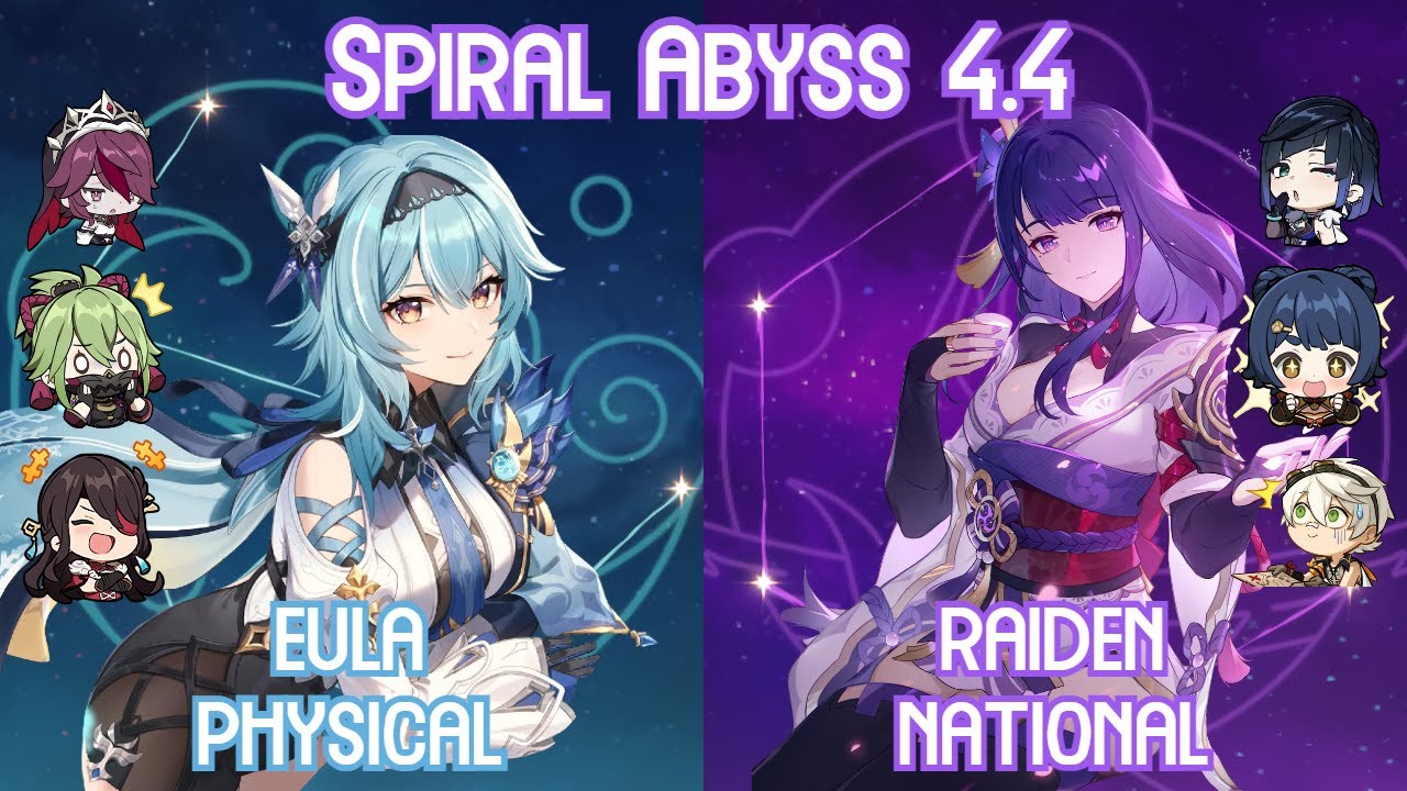 C0 Eula Physical & C0 Raiden National - Spiral Abyss 4.4 Floor 12 Full Star Clear Showcase