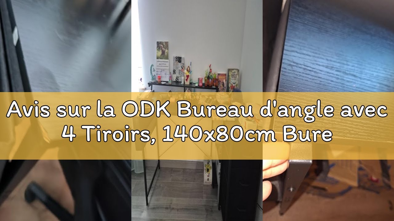 Avis sur la ODK Bureau d'angle avec 4 Tiroirs, 140x80cm Bureau en L avec Prise de Charge USB et Pris