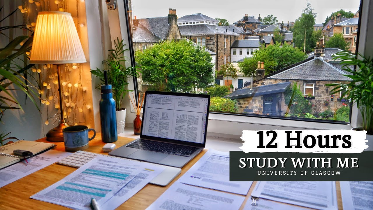 12 HOUR STUDY WITH ME on A RAINY DAY | Background noise, 10 min Break, No music, Study with Merve