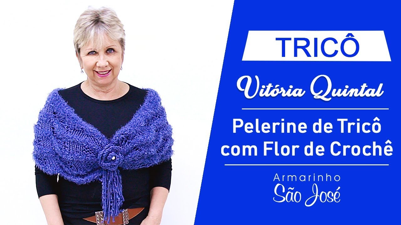 Como Fazer Pelerine de Tricô com Flor de crochê por Vitória Quintal