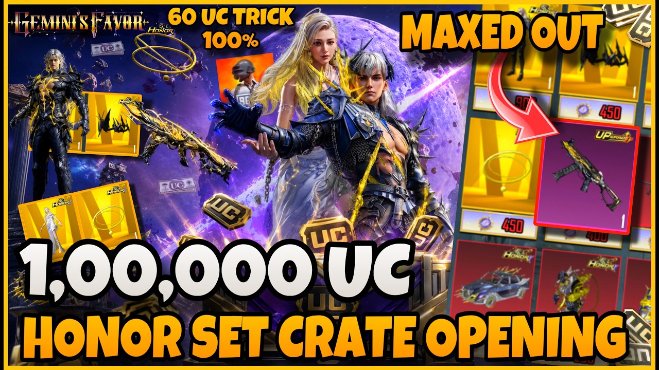 🔥 1,00,000 UC GEMINI FAVOR HONOR SET CRATE OPENING 😱MAXED DIOSCURI UMP45 | BGMI