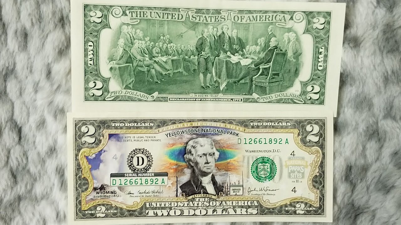 Color 2 dollar bill