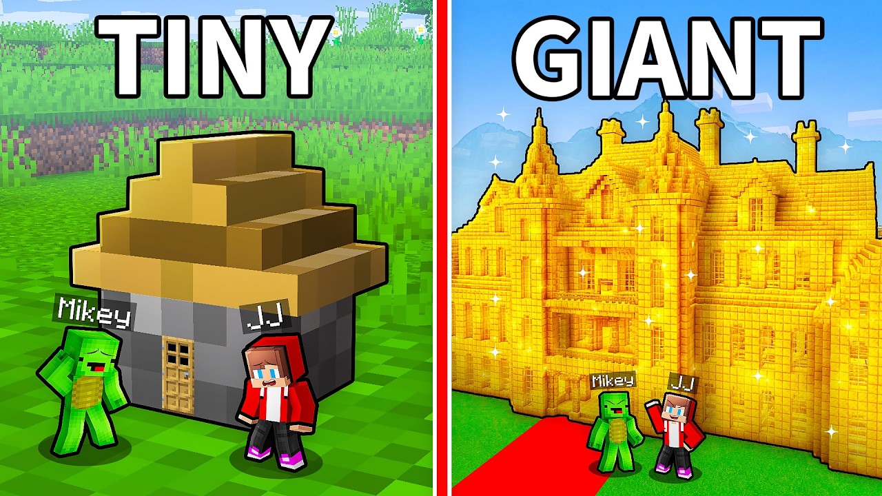 JJ and Mikey: From TINY To GIANT House in Minecraft - Maizen