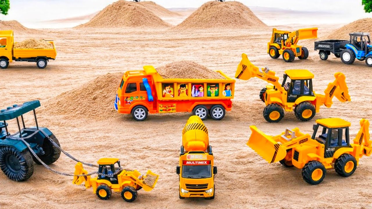 Toy Construction Vehicles Working in Sand | JCB 3DX Excavator, Tata Dumper, Tipper Truck for Kids