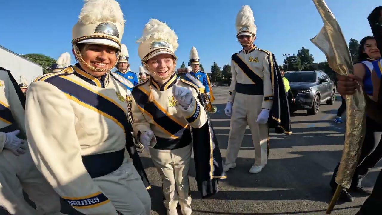 UCLA Marching Band vs USC Marching to the Coliseum Color Guard Cam - Katrina Nguyen