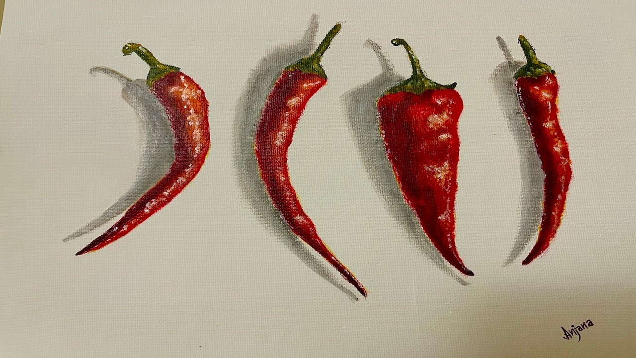 How to paint a realistic red chilli  | vegetable artwork | Acrylic painting demo
