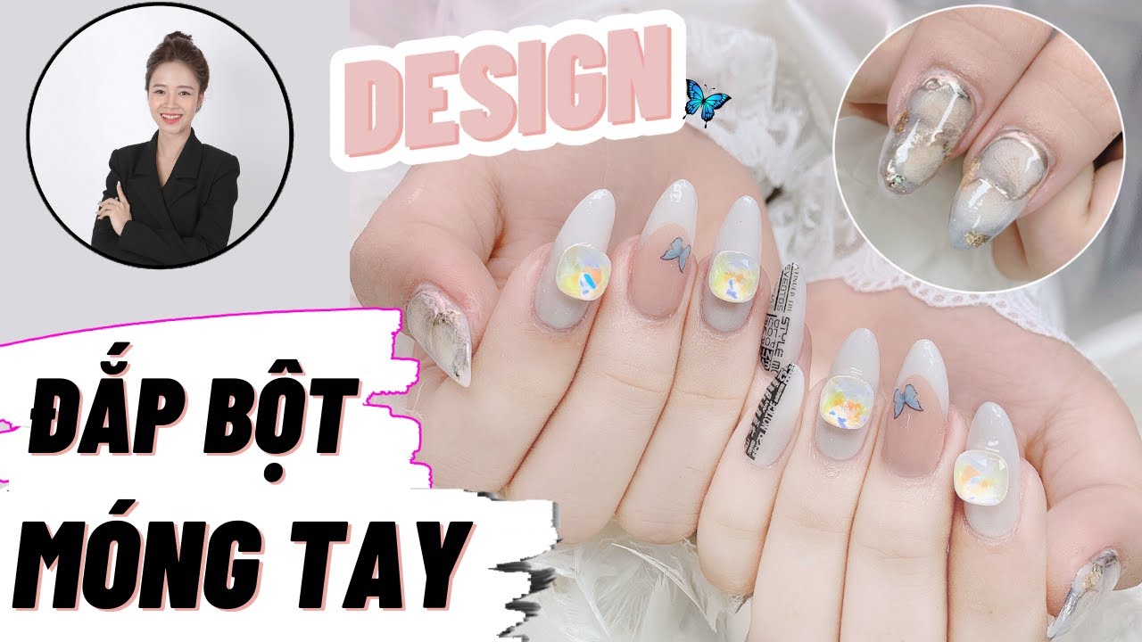 Đắp bột móng tay design - Ẩn hoa khô trên nền bột đắp móng tay