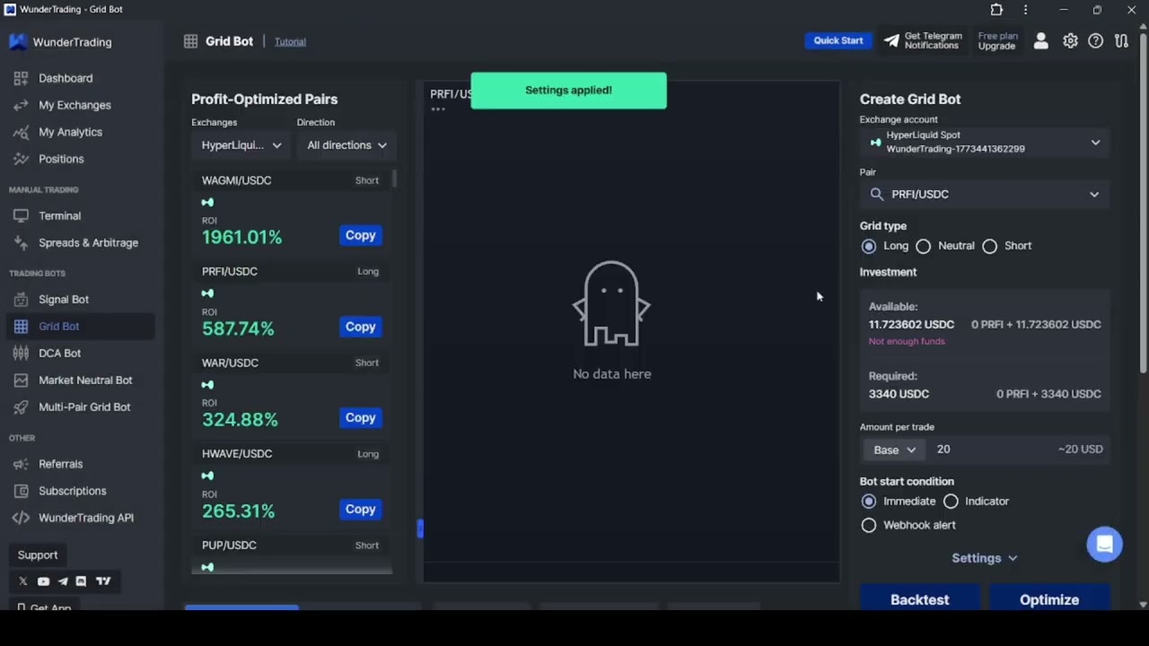 Backtest and Grid Setup for a 10 USDT portfolio - WUNDERTRADING