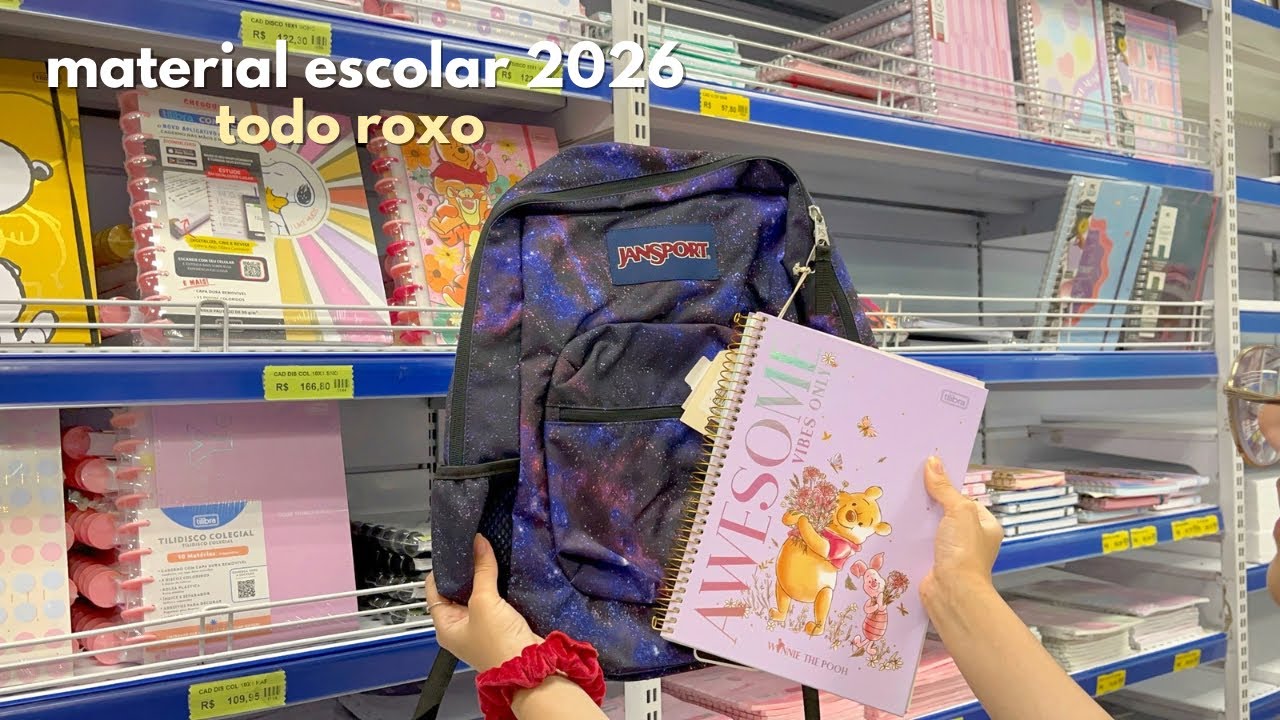comprando material escolar todo roxo | volta às aulas 2026 ✨